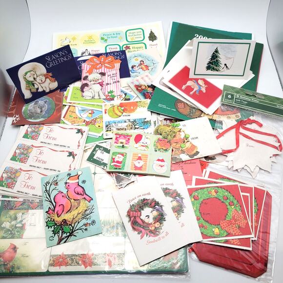 Large Lot of Vintage Gift Tags Stickers Cards Holiday Christmas - Picture 1 of 10